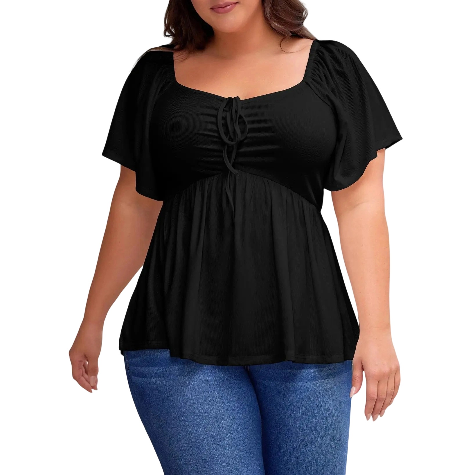 Women Plus Size Sweetheart Neck Short Sleeve Shirred Peplum Blouse Tops Shirts