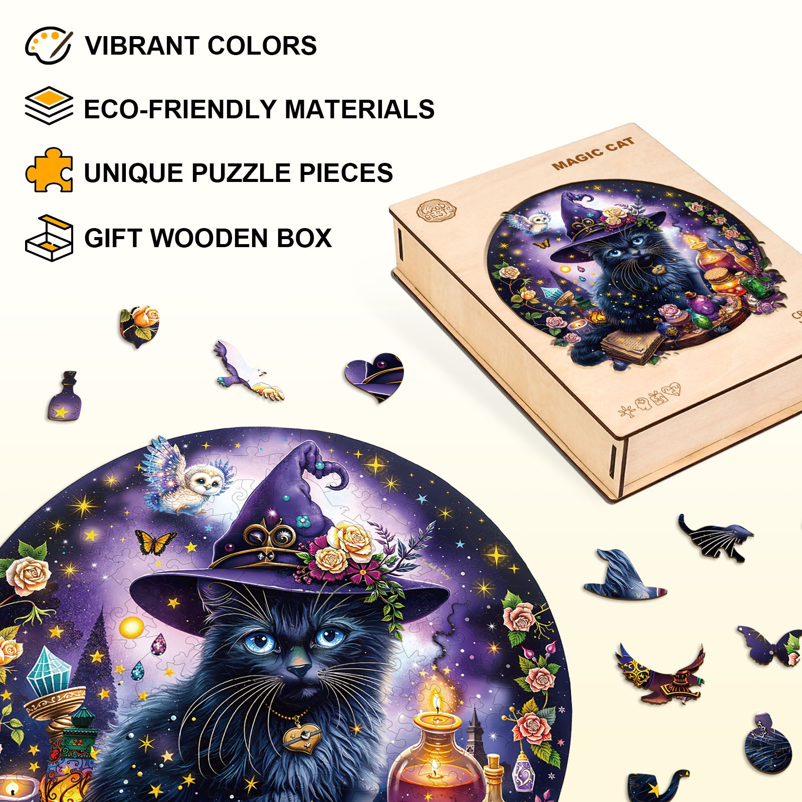 Magic Cat Wooden Jigsaw Puzzle