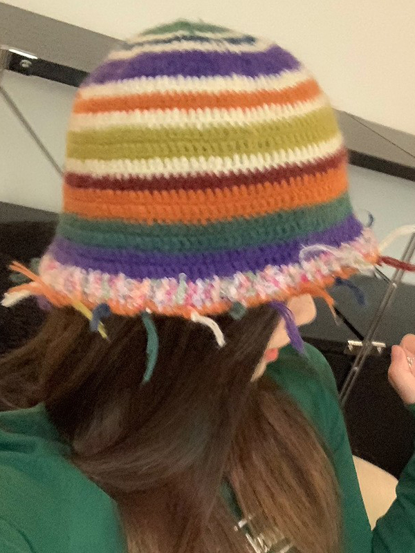 Fringed Striped Tasseled Bucket Hat