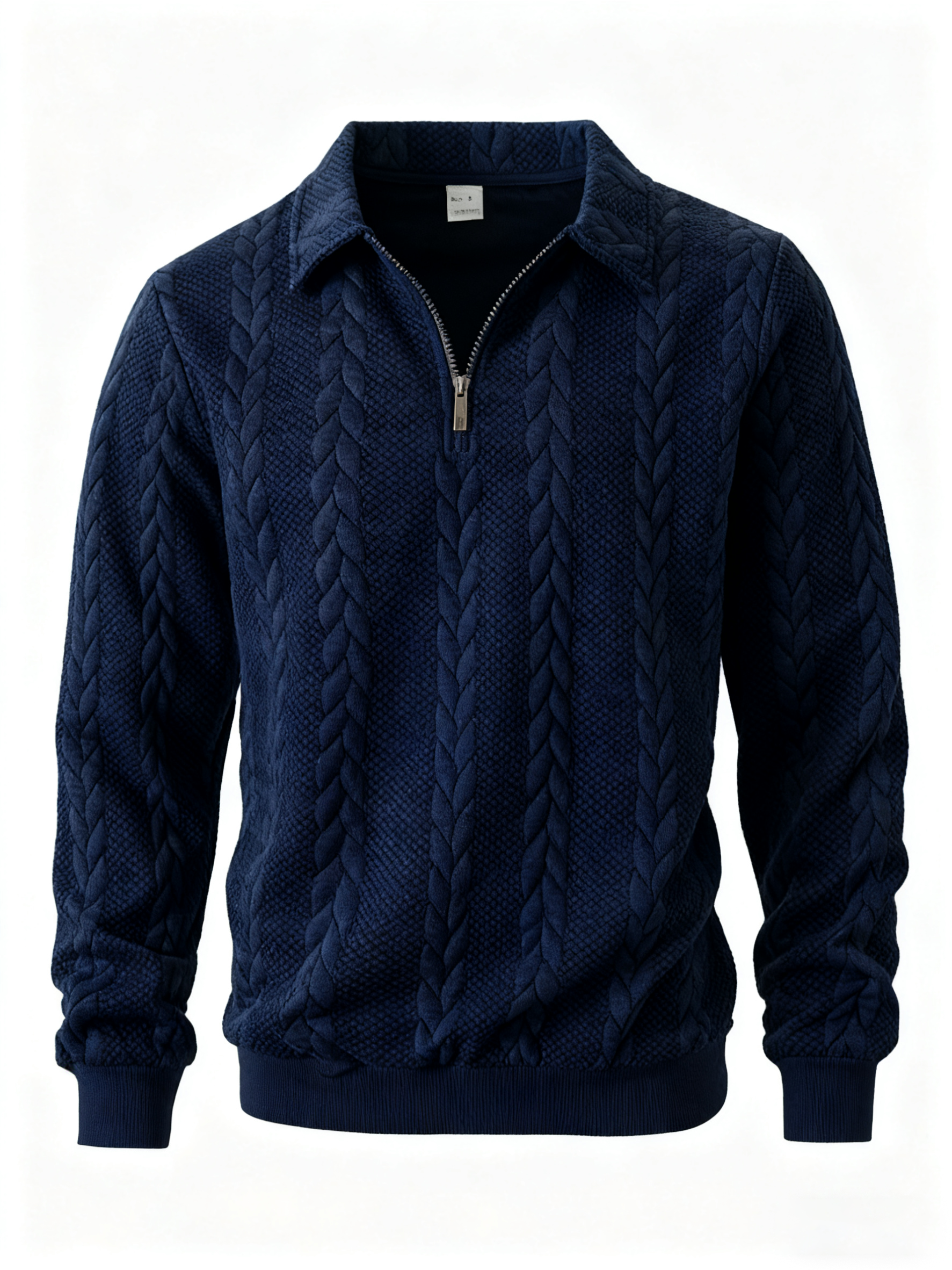 Men's Cable-Knit Polo Collar Half-Zip Pullover Sweater
