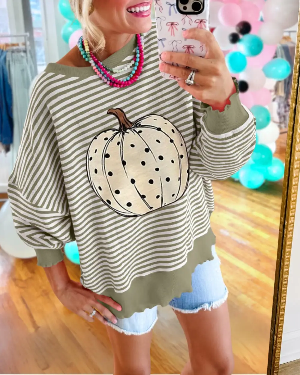 Pumpkin Oversized Striped Pullover