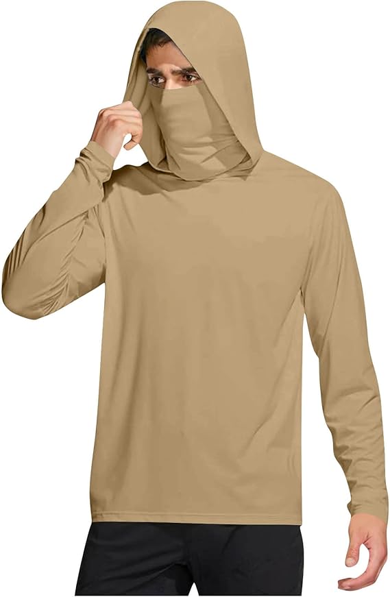 Men’s UPF 50+ Sun Protection Hooded Fishing Shirt with Face Mask