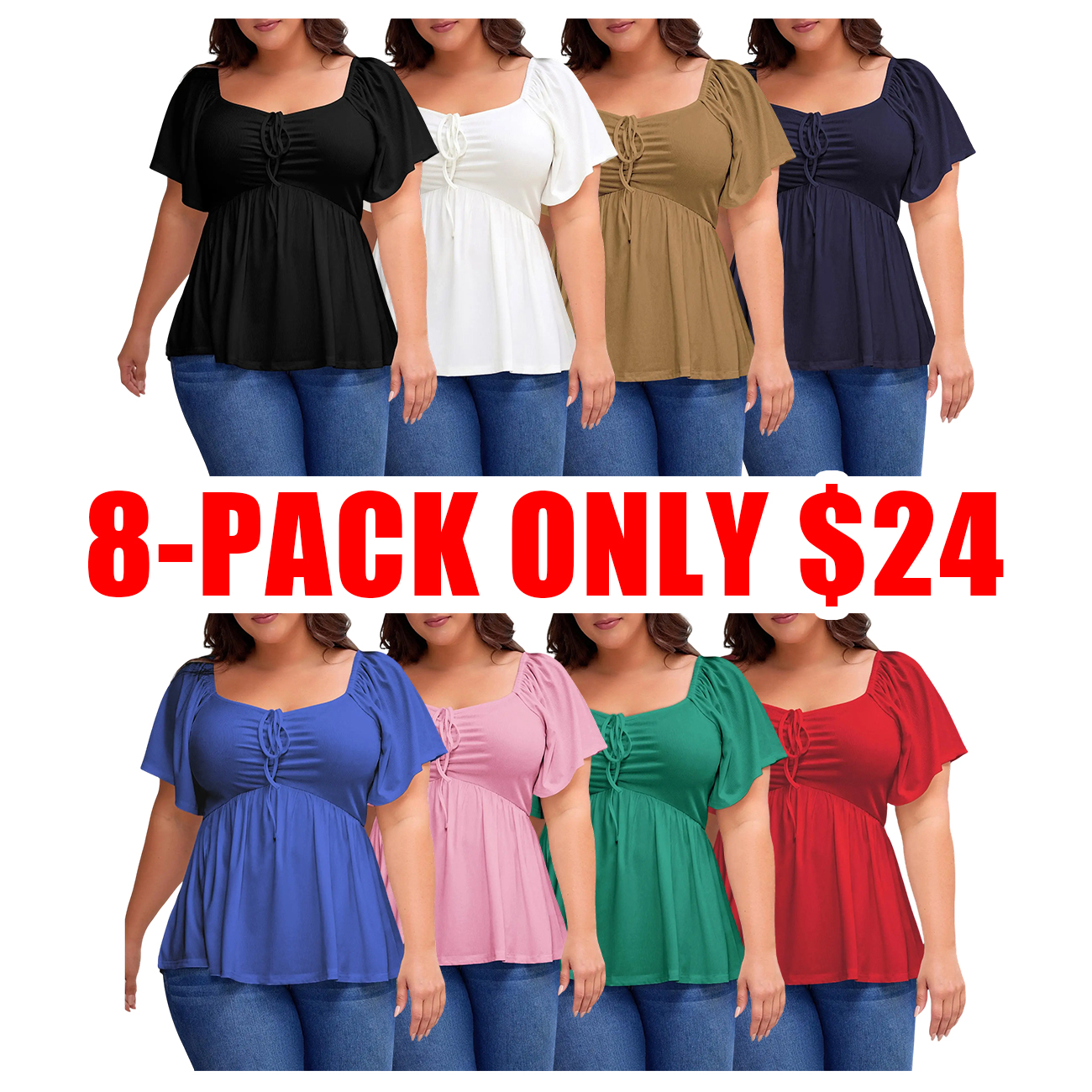 Women Plus Size Sweetheart Neck Short Sleeve Shirred Peplum Blouse Tops Shirts(1X-5X)