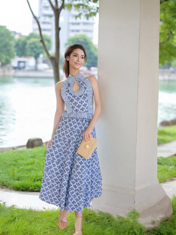 Y2K Women 2-Piece Maxi Skirt Set – Lace Short Sleeve Top & Tiered Ruffle Long Skirt – Sheer Beachy Boho Outfits