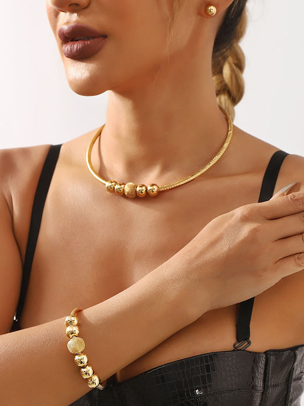 Ringent Bracelet + Geometric Necklaces + Earrings Accessories Three Pieces Set