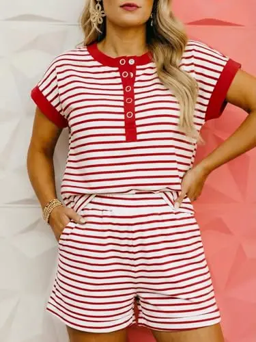 Striped 2 Piece Outfits Casual Sweatshirt Skirt Set Long Sleeve Skort Workout Set Matching Lounge Sets Women's Matching Sets