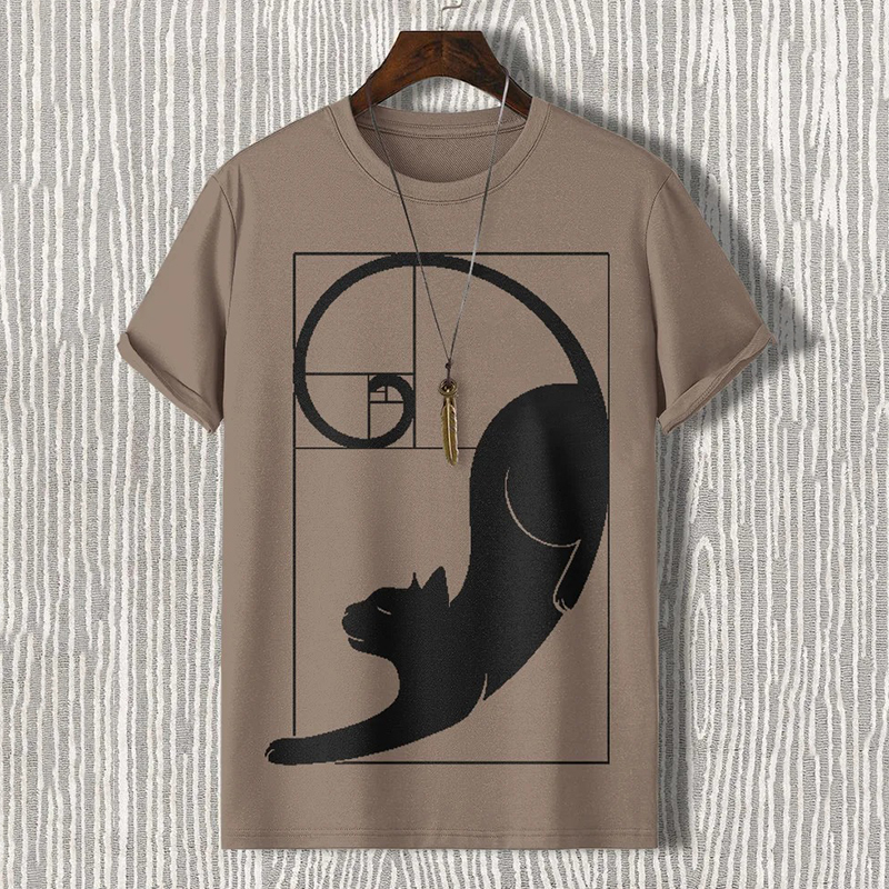 Men's Fibonacci Cat The Golden Ratio Print Casual T-shirt
