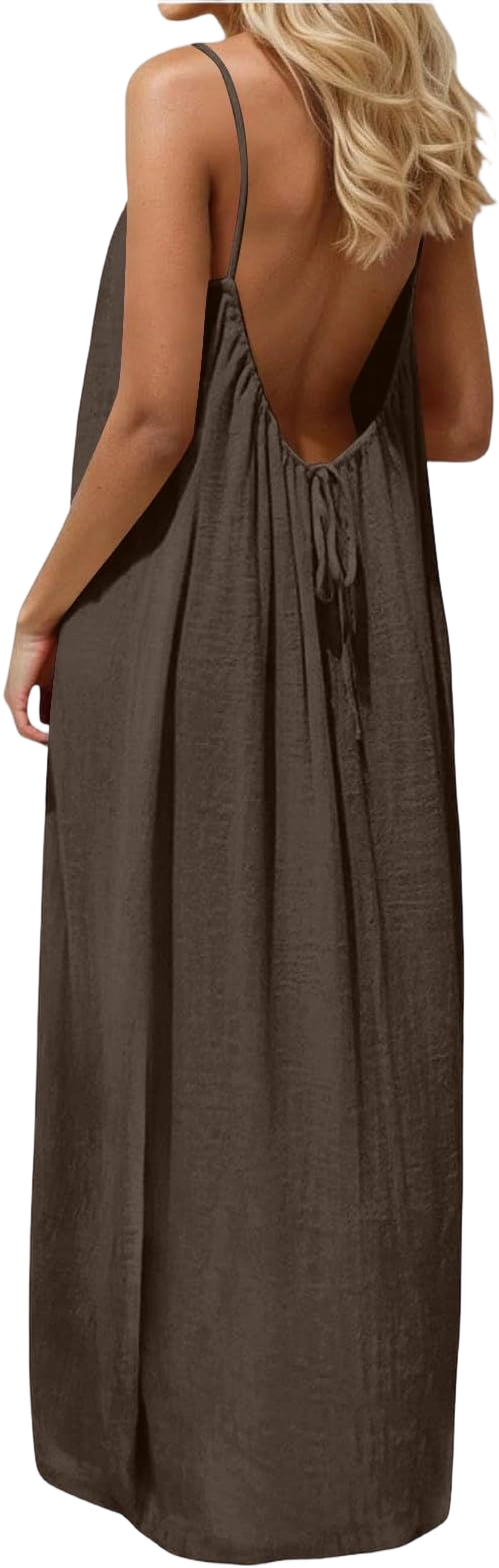 Backless Cami Dresses for Women Cami Lounge Dress Backless Sleeveless House Dress Long Sundress with Back Tie