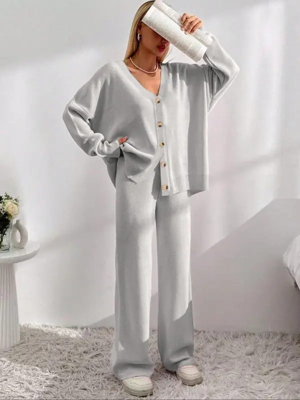 Women’s Knit Cardigan & Wide-Leg Pants Set
