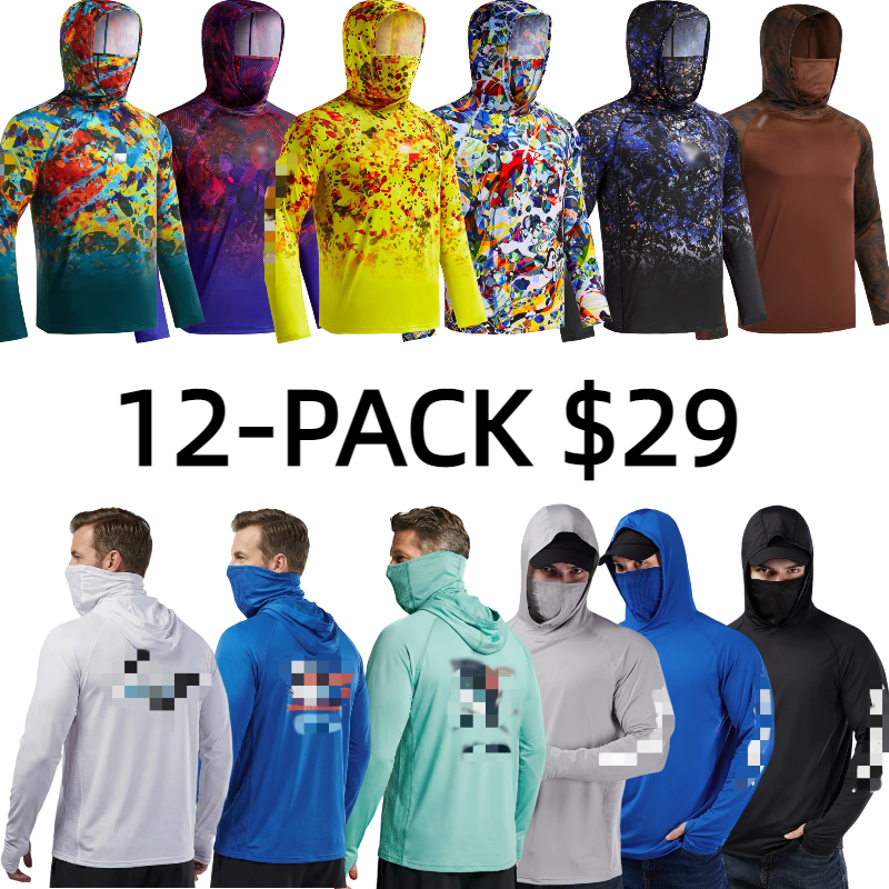 Sun Hoodie Shirts w/ Mask Neck Gaiter Men UPF 50+ UV Protection Long Sleeve