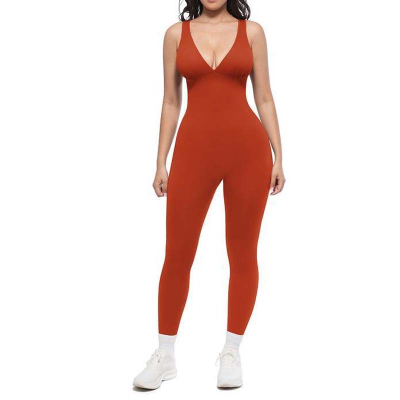 💞50K+ SOLD!🌸High-Stretch V-Neck Jumpsuit – All-day ease for fitness & beyond. Breathable, flexible & effortlessly chic. Your go-to for movement. 🧘‍♀️💫