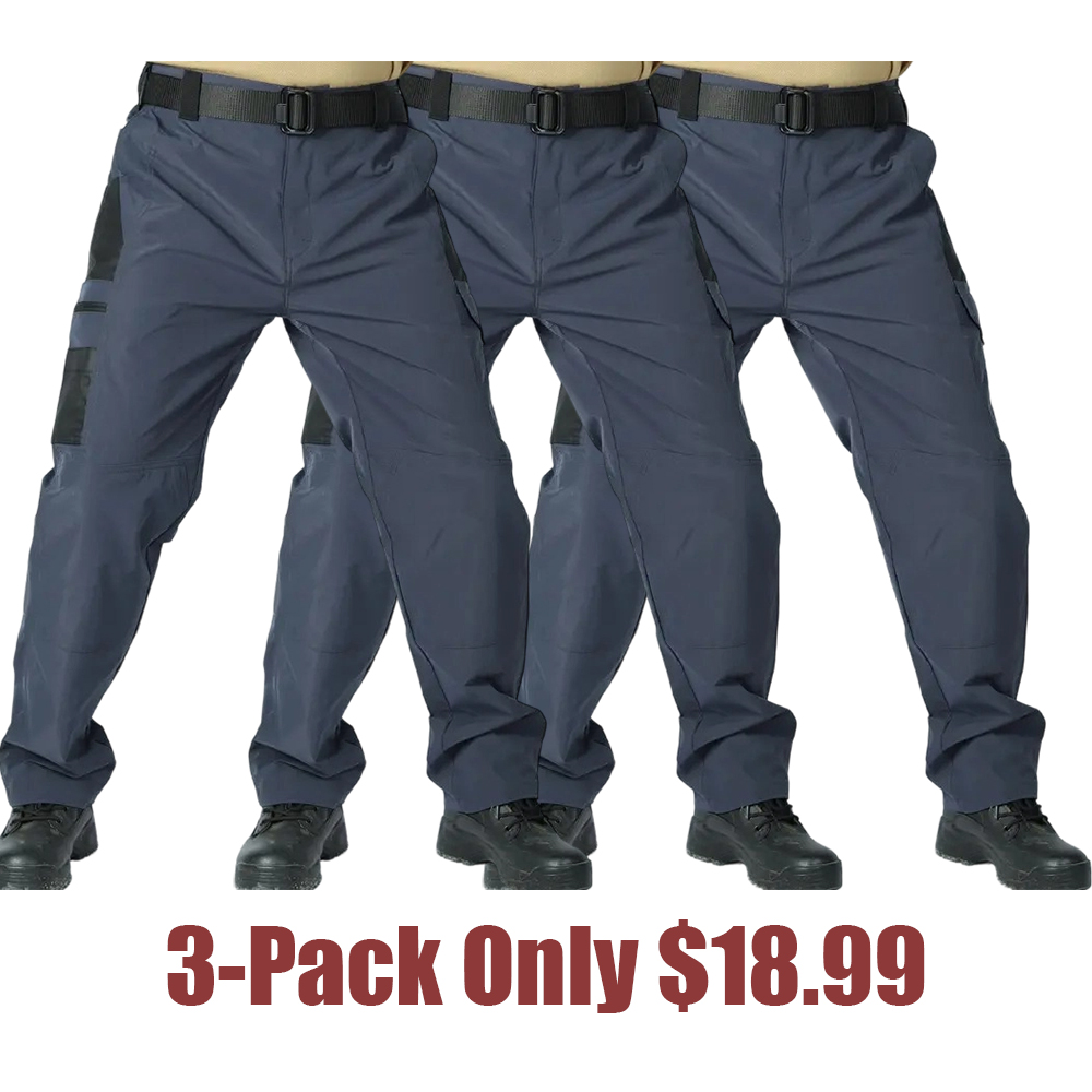 Men's Solid Color Tactical Work Pants with Multiple Pockets and Zipper Closures, Durable Outdoor Training Pants
