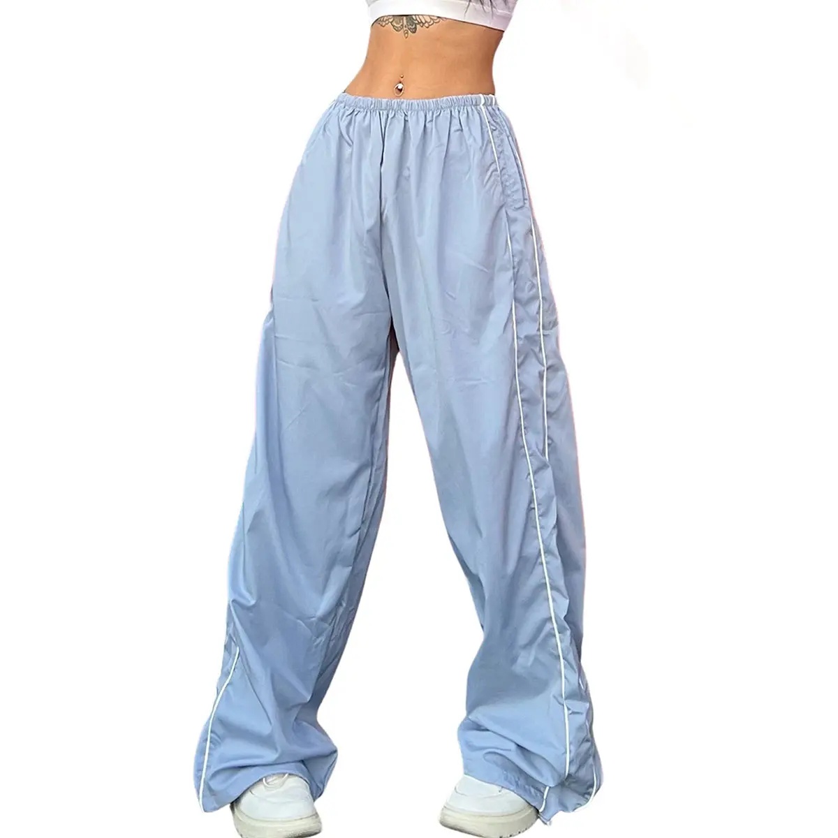 Women's Parachute Wideleg Pants Baggy Y2K Elastic Waist Wide Leg Track Pants Trousers Casual