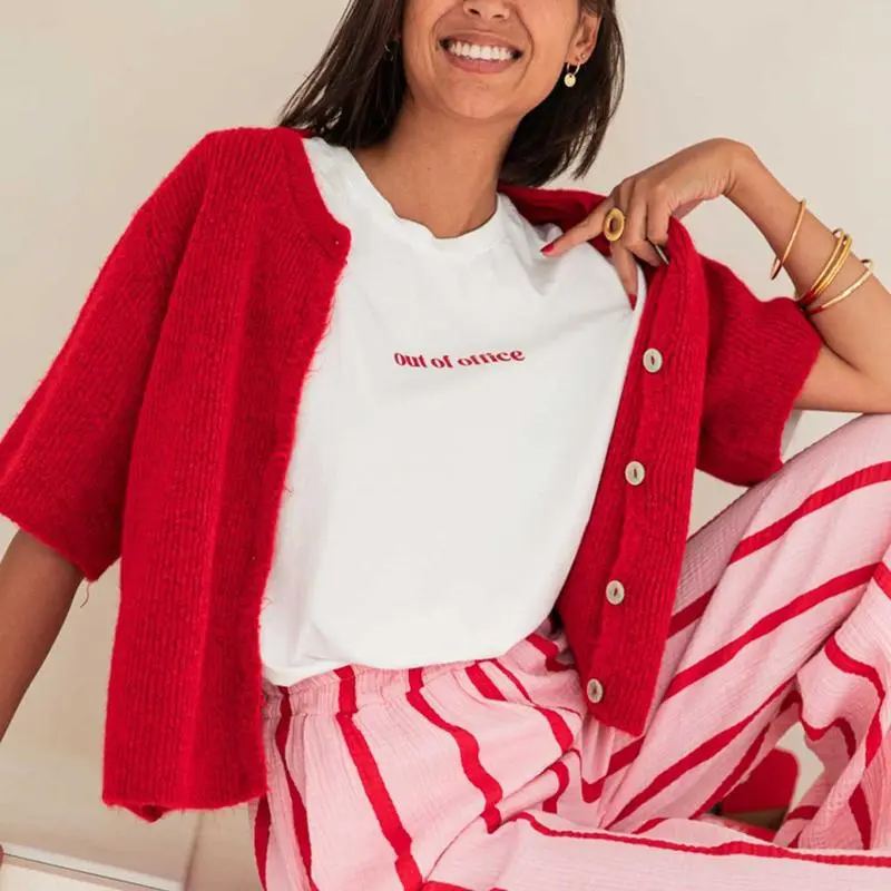 Women's  Knit Cardigan – Half Sleeve, Solid Color, Button-Up, Lightweight Knitwear for Daily Wear