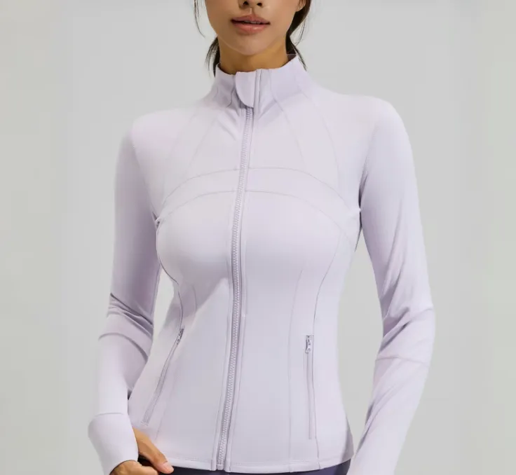 Women’s Slim Fit Full Zip Athletic Jacket with Zip Pockets – Long Sleeve Workout Top