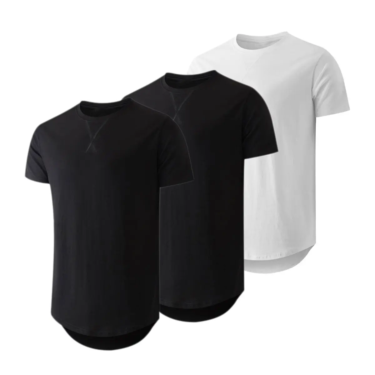 Mens 3 Pack Cotton Hipster Hip Hop Longline Crewneck T-Shirt,Menswear Casual Tshirt Tops