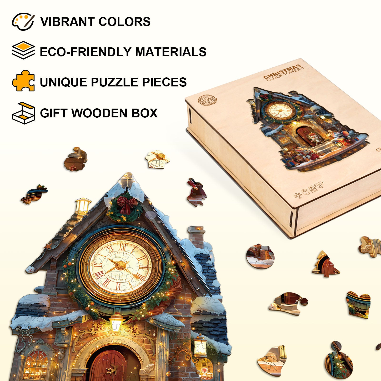 Christmas Clock Tower-1 Wooden Jigsaw Puzzle