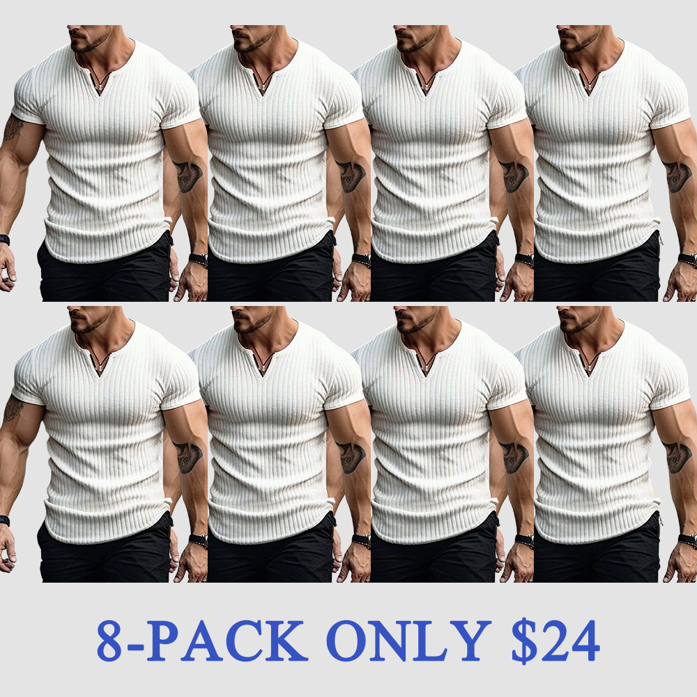 Men's Vertical Striped V-Neck Short Sleeve T-Shirt
