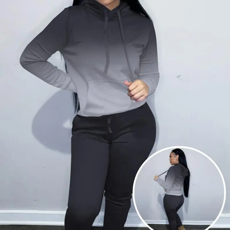 Women's Drawstring Hoodie & Pocket Sweatpants 2-Piece Warm Fleece Set