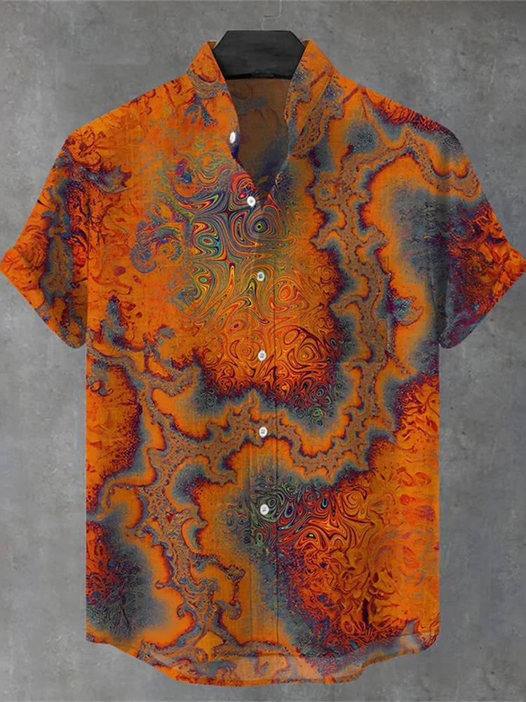 Men's Retro Abstract Color Texture Art Print Cotton And Linen Shirt