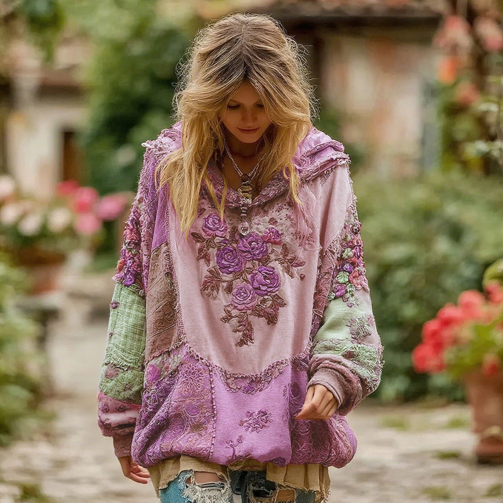 Women's Vintage Floral Pattern Hoodie