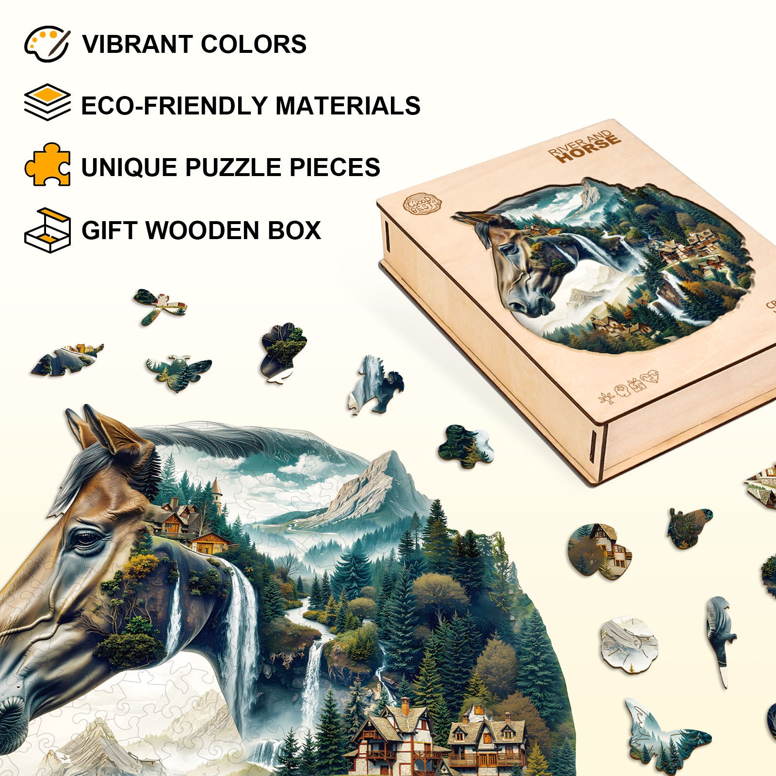 River and Horse Wooden Jigsaw Puzzle