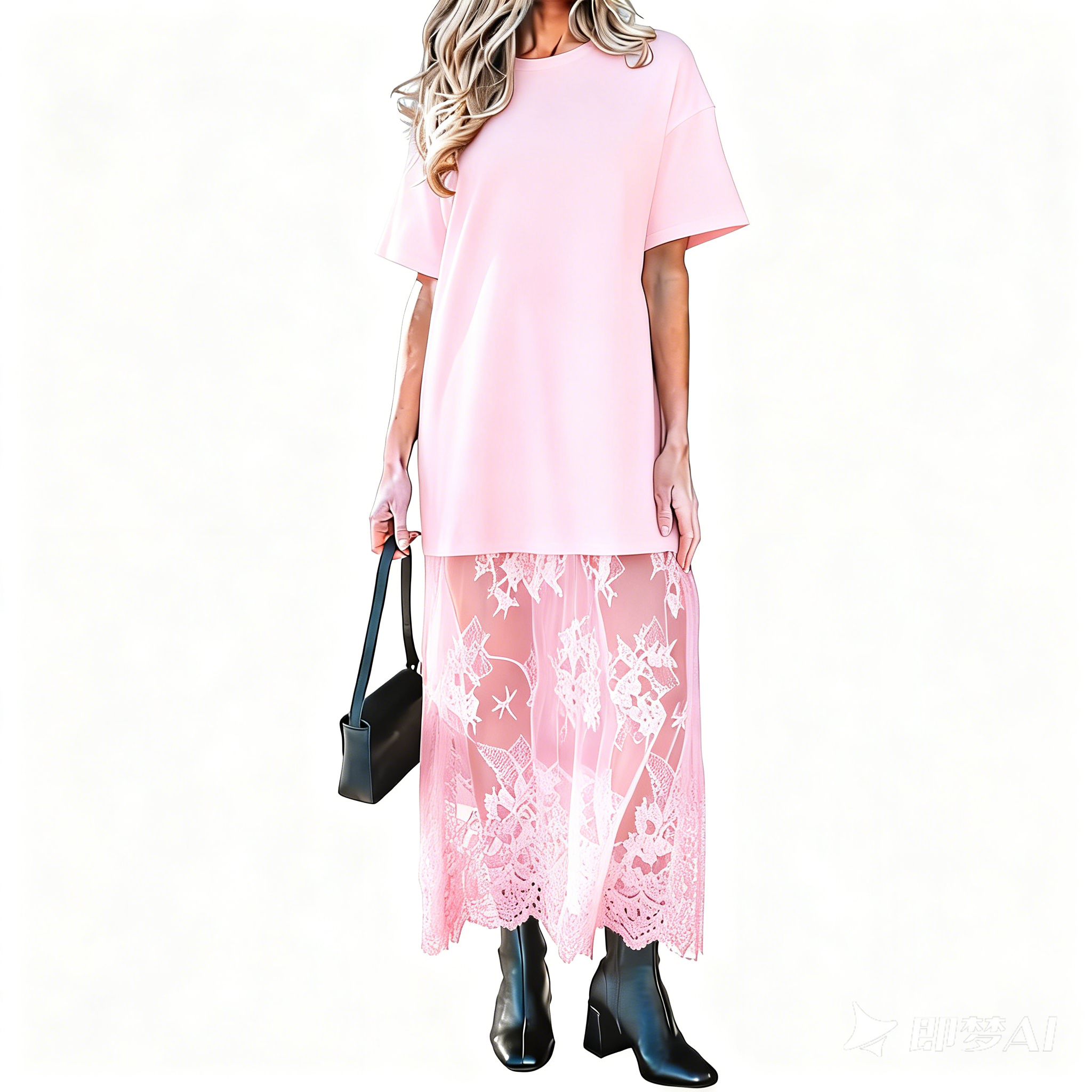 Women's Oversized T-Shirt Maxi Dress Sheer Lace Hem Drop Shoulder Short