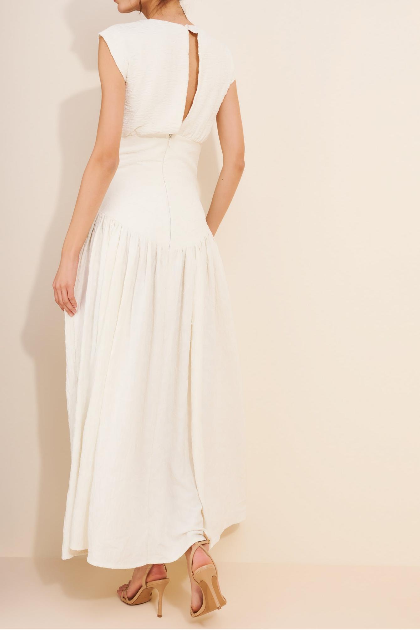 Draped Midi Dress with Asymmetrical Waistband