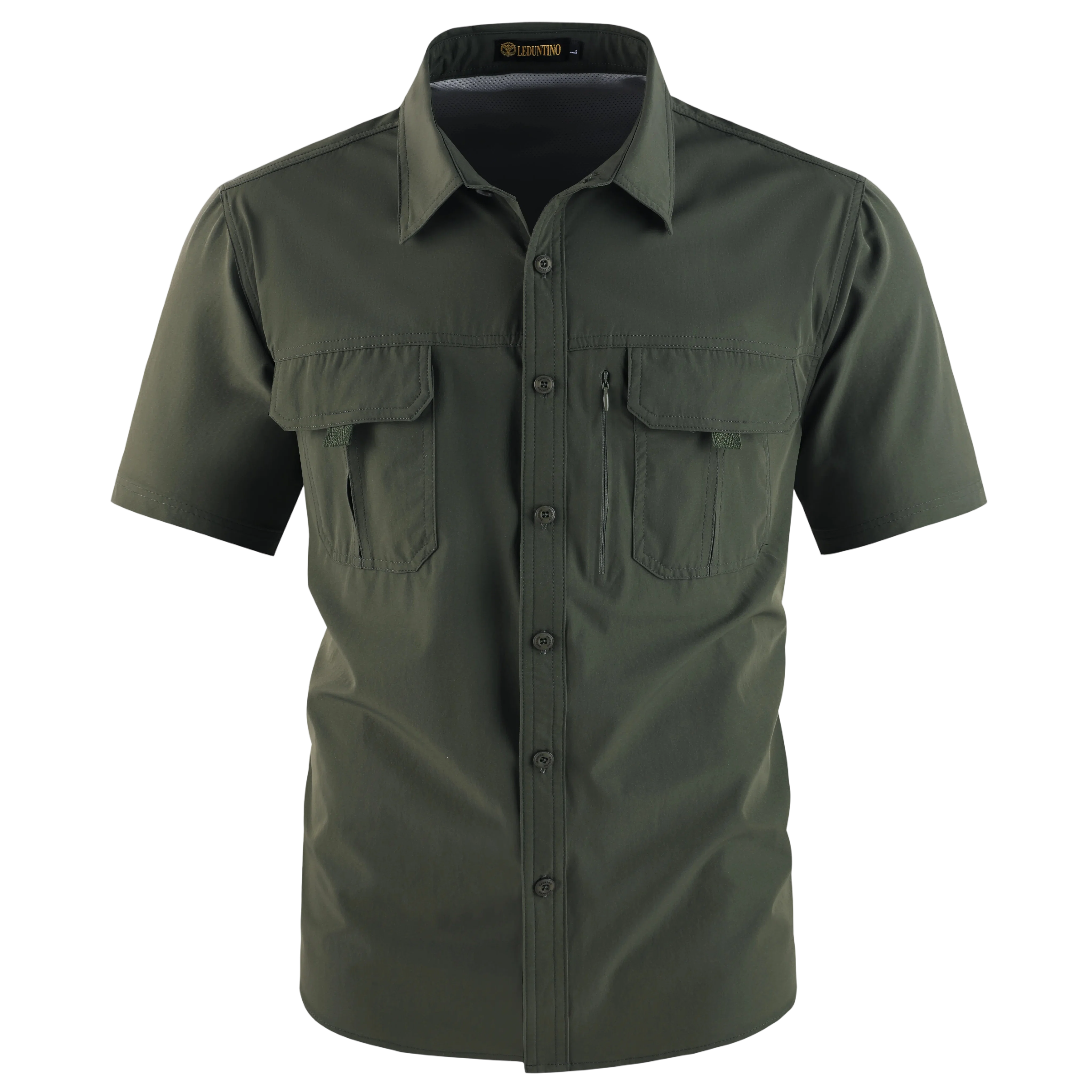 Men's American-Style Solid Color Shirt with Hidden Ventilation Holes Casual Summer Beach Nylon Shirt High-Quality Fabric Short Sleeves Button Closures