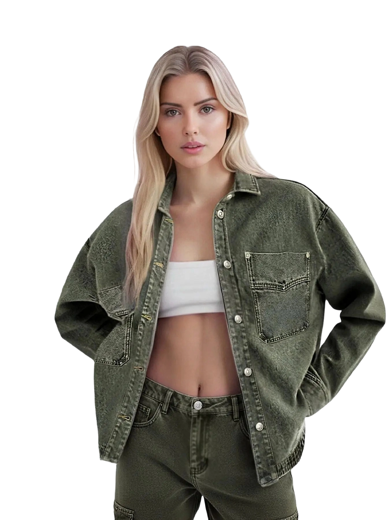 Women's Plain Drop Shoulder Long Sleeves Denim Jacket, Casual Outerwear With Pockets For All Seasons