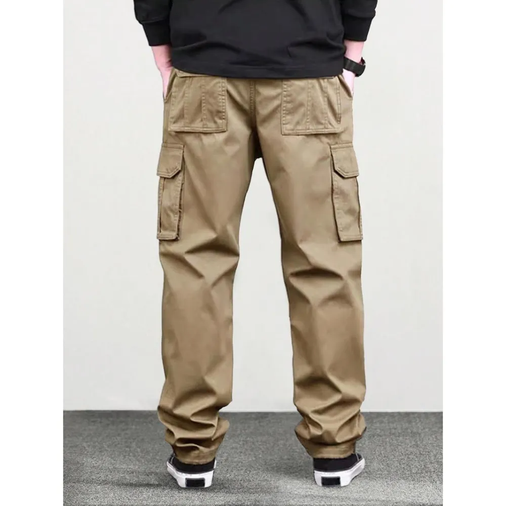 Men's Loose Solid Pocket Drawstring Waist Cargo Pants
