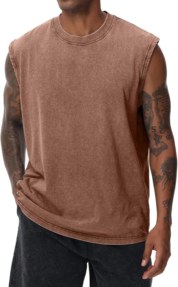 Men's Solid Color Round Neck Tank Top Loose Casual Comfy Classic Crew Neck Sleeveless Top for Summer Casual Loose Fit