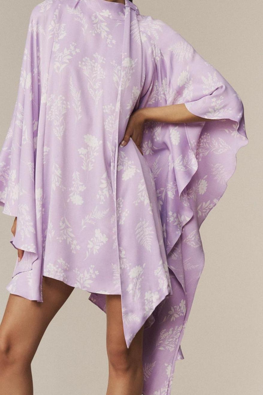 High-Neck Swing Long-Sleeve Mini Dress