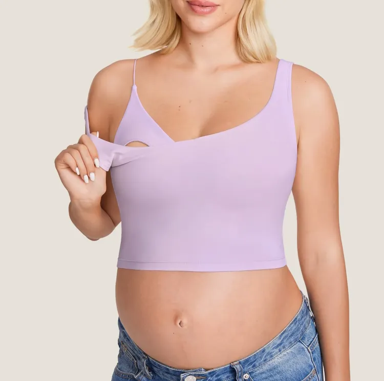 V Neck Nursing Crop Tank Top – Soft Maternity Bra for Breastfeeding & Sleep