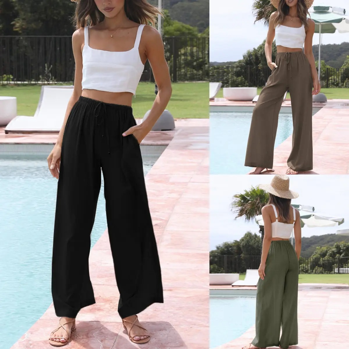 Women's Lightweight Wide Leg Palazzo Pants with Pockets