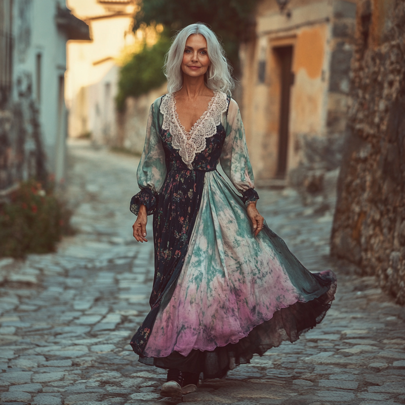 Vintage Loose Linen Patchwork Dress 4357