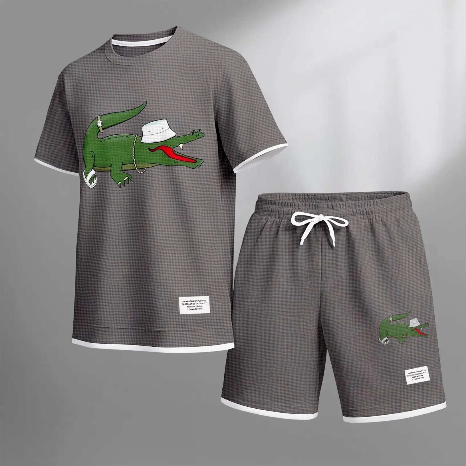 Men’s Waffle Knit 2-Piece Set – Breathable Short Sleeve Tee & Drawstring Shorts Casual Summer Outfit