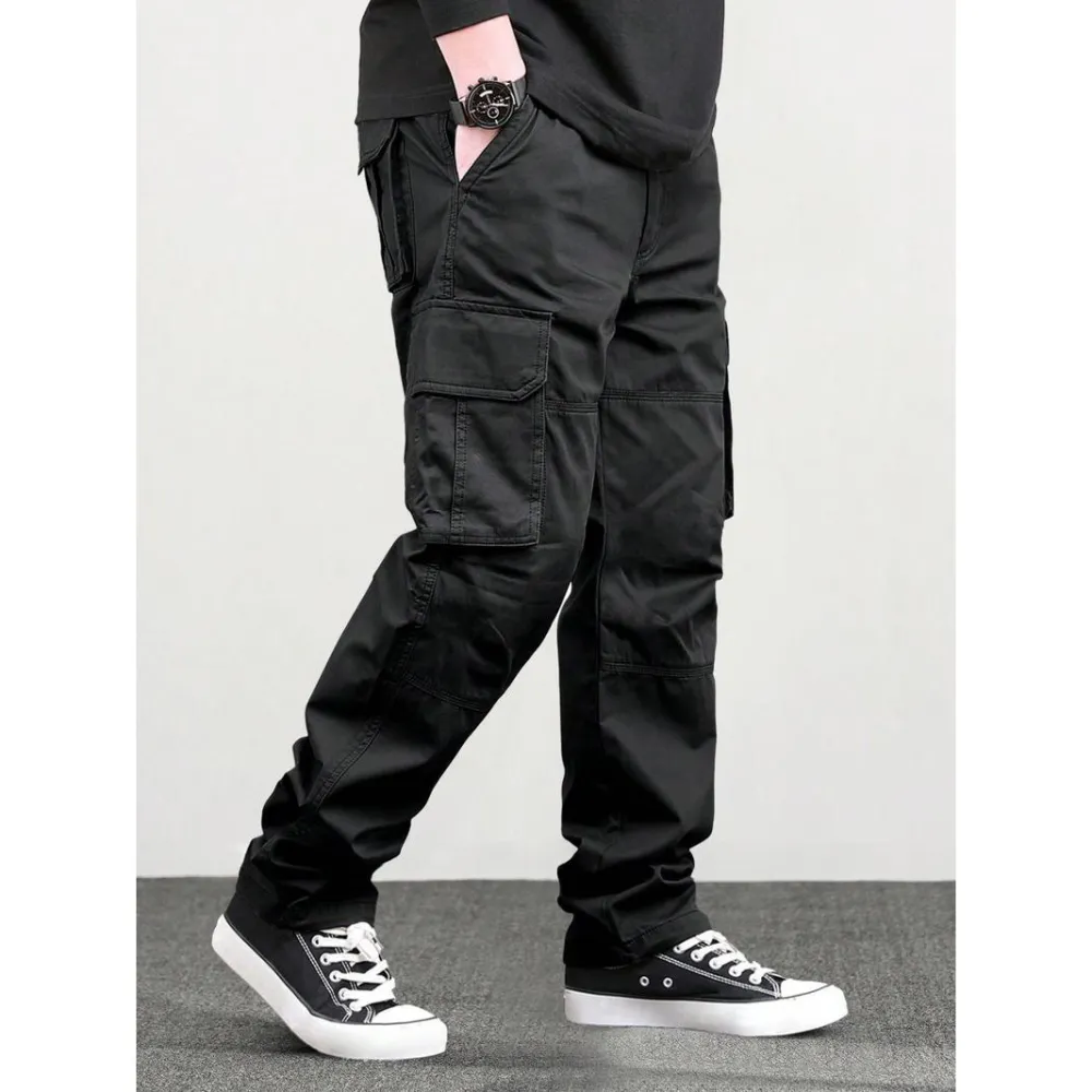 Men's Loose Solid Pocket Drawstring Waist Cargo Pants