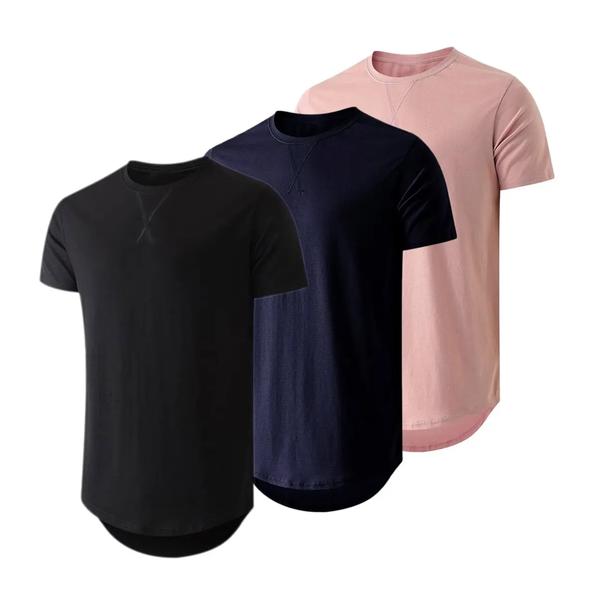 Mens 3 Pack Cotton Hipster Hip Hop Longline Crewneck T-Shirt,Menswear Casual Tshirt Tops