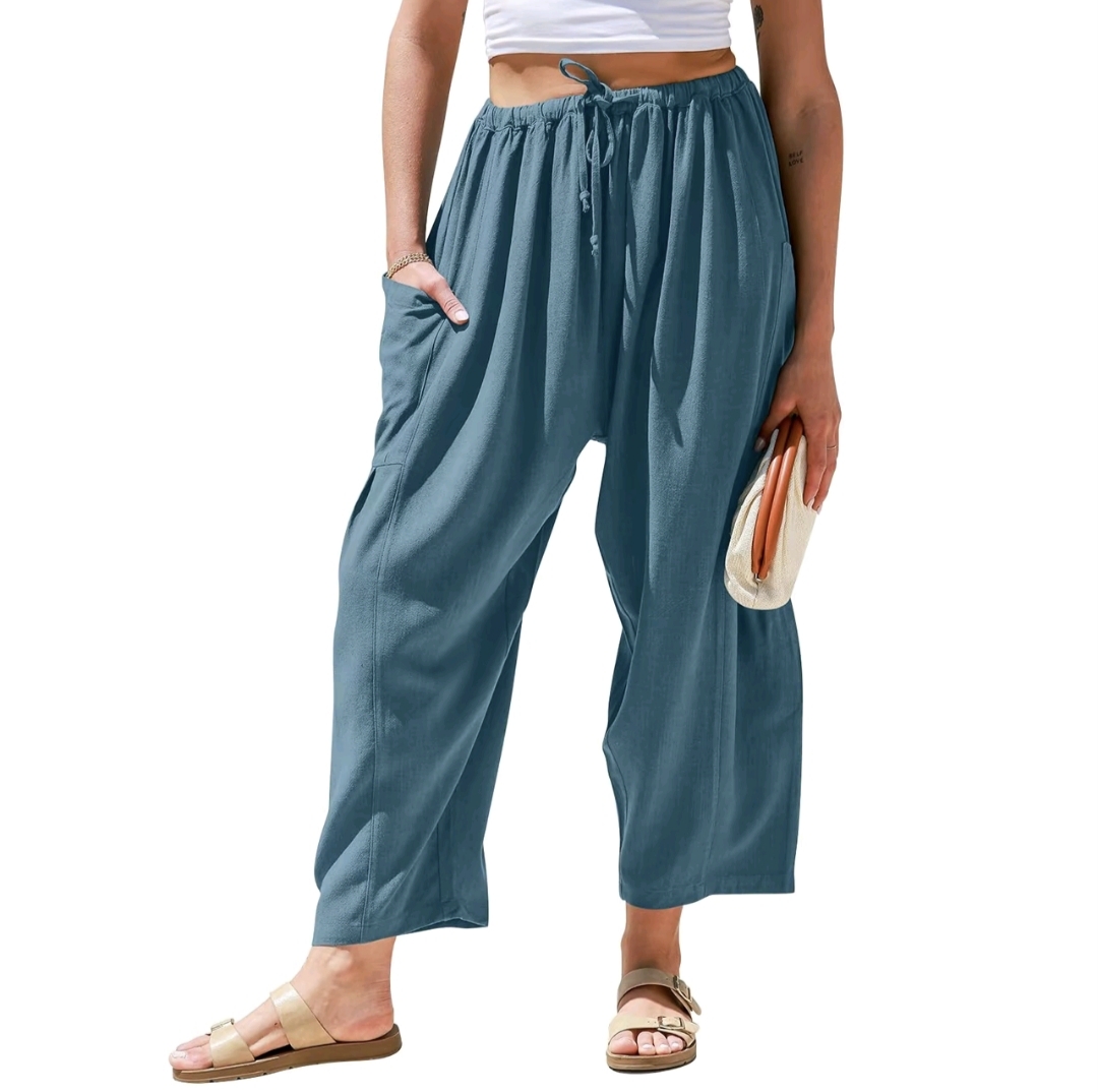 TARSE Women’s Breathable Linen Pants – Wide Leg, Loose Fit, with Pockets – Perfect for Summer, Travel, and Relaxed Looks