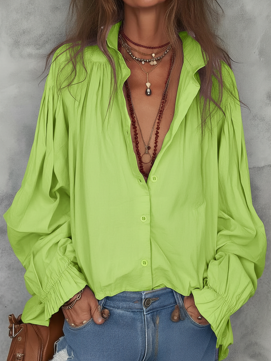 Minimalist Cozy Solid Color Stand Collar Cotton Blouse