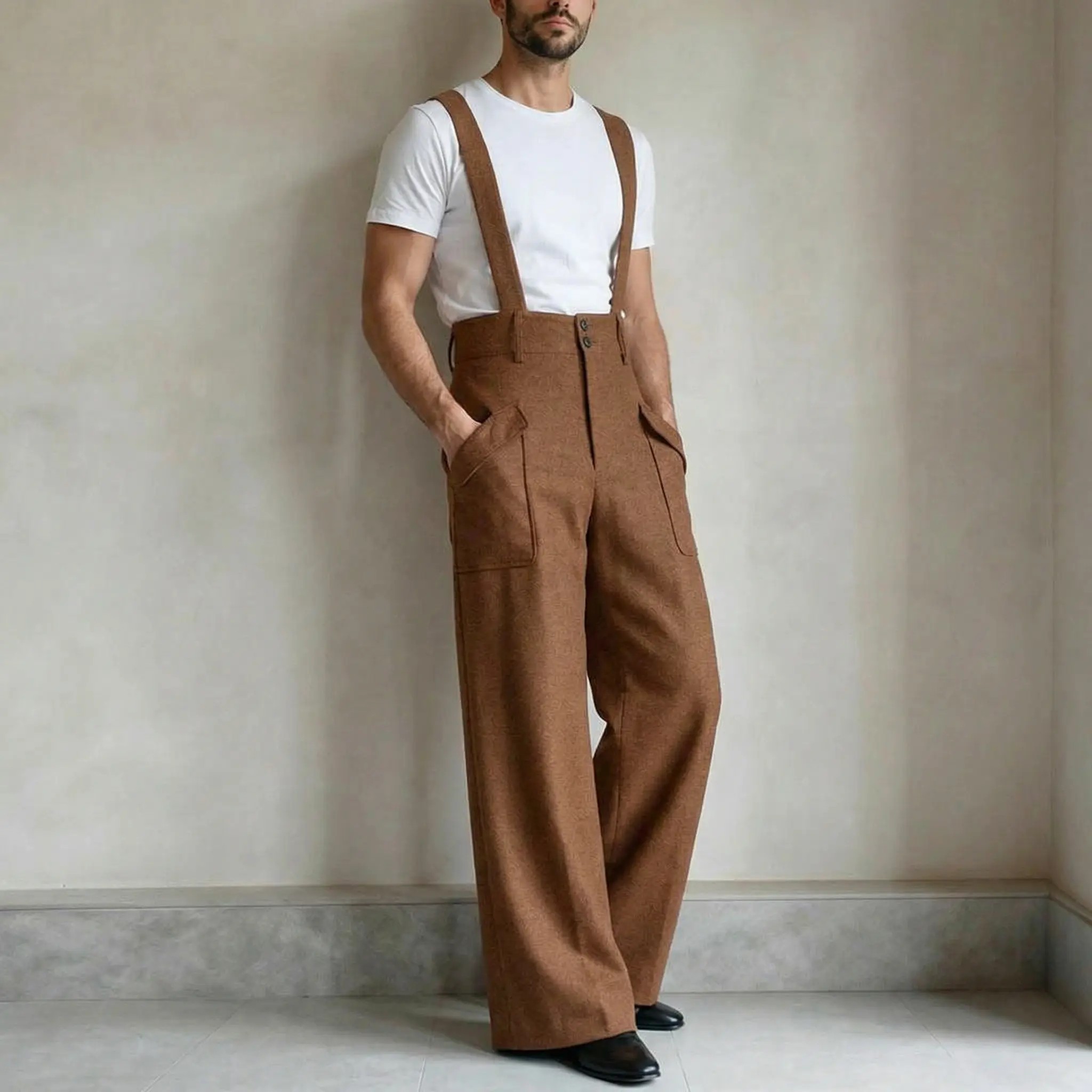 Men’s Vintage High - Waisted Suspender Wide - Leg Palazzo Overalls