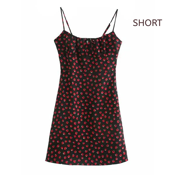 Women's Floral Dress Low-Cut Square Neck Spaghetti Strap Tie Bodycorn Dresses Casual Wear Slip with Adjustable Straps & Elastic Neckline