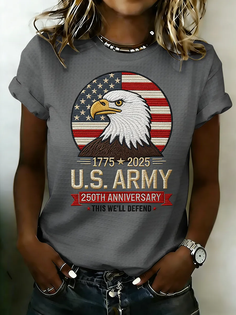 U.S. Army 250th Anniversary Eagle Flag Embroidered Waffle T-Shirt