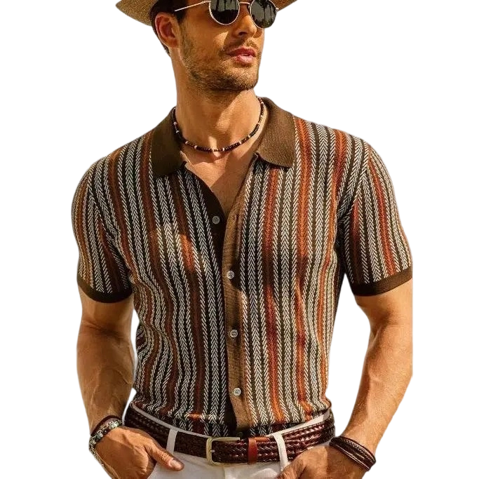 Men's Retro Button-Sweater Stretch Shirt for Spring/Summer