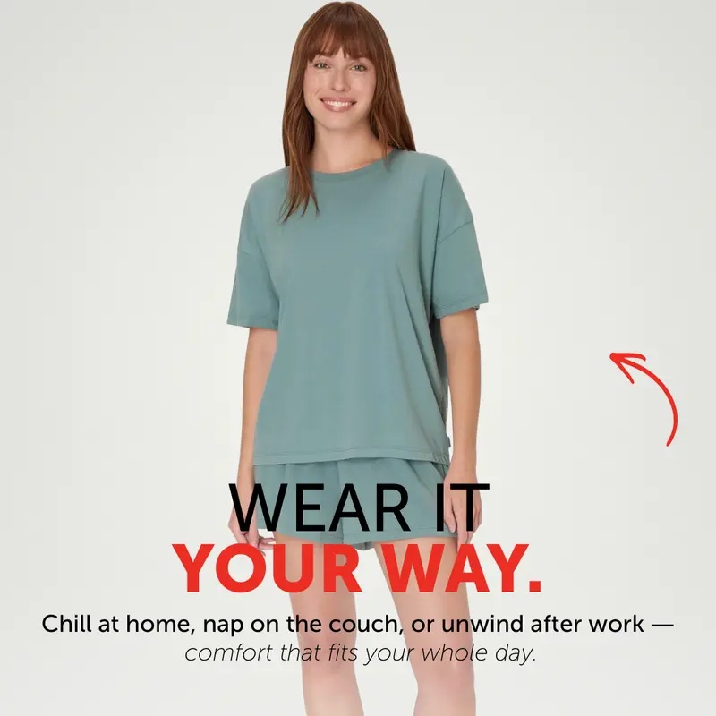 Hanes Originals 2 Piece Lounge Set Comfywear Supersoft Boxy T-shirt & Sleep Shorts Loungewear Women's Comfortable Fit Soft Stretch Fabric Breathable Hla202