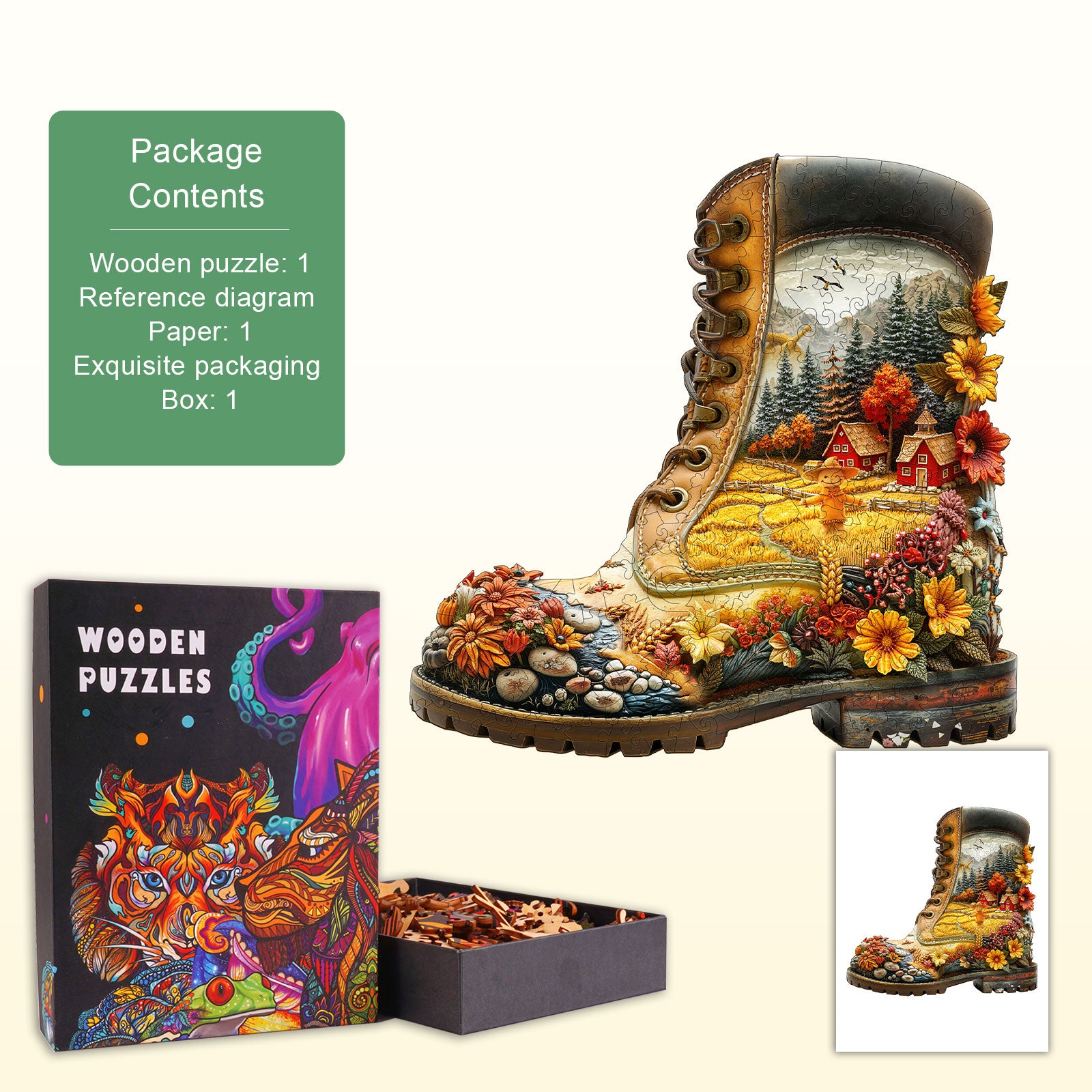 Wheat Field Boots Wooden Jigsaw Puzzle