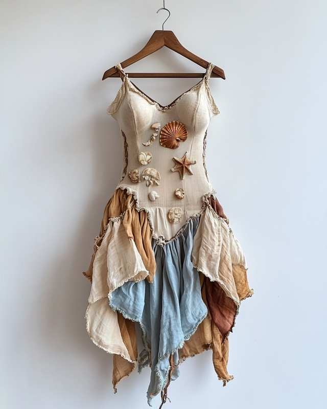 Handmade color block gradient rainbow irregular ocean dress 8a6c