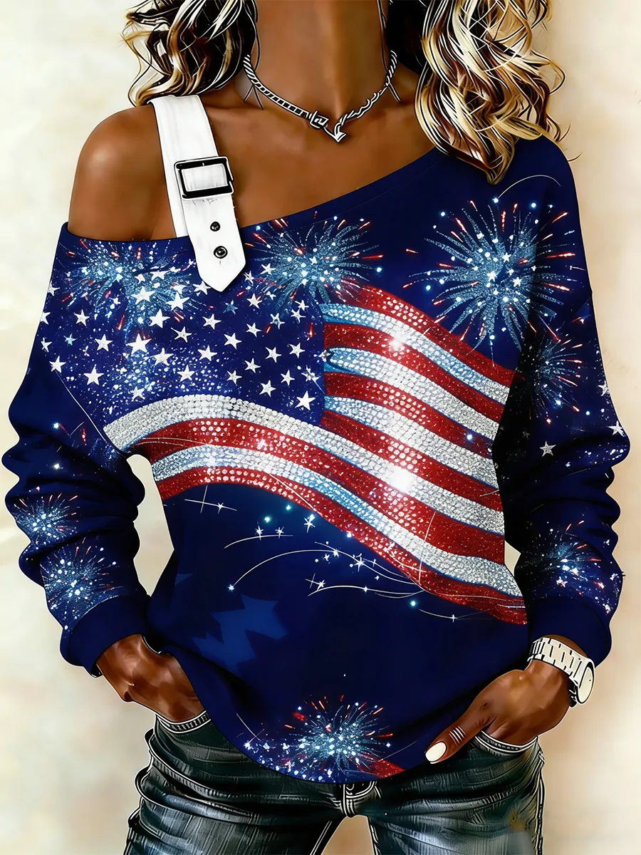 Women's 250th Anniversary Flag Fireworks Printed Hoodie
