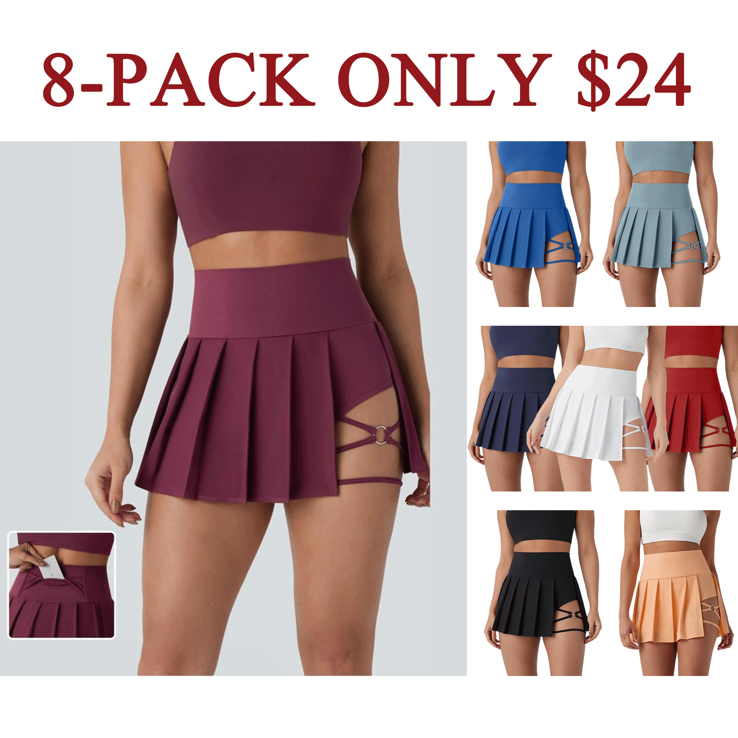 High-Waisted Pleated 2-in-1 Active Mini Skirt with Shorts